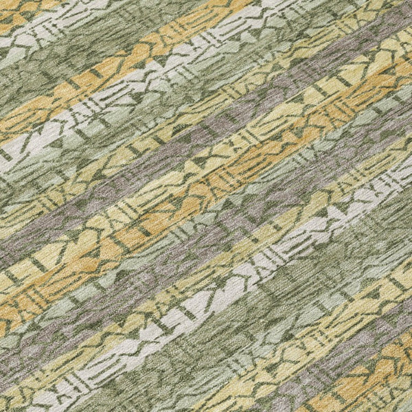 5x8 Sage Green Striped Polyester Area Rug Washable Stain Resistant Indoor Outdoor