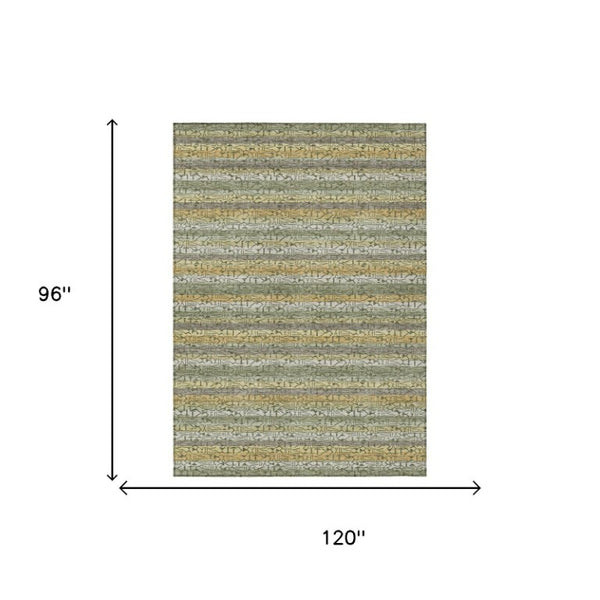 8x10 Sage Green Stripe Polyester Area Rug Washable Stain Resistant Indoor Outdoor Patio