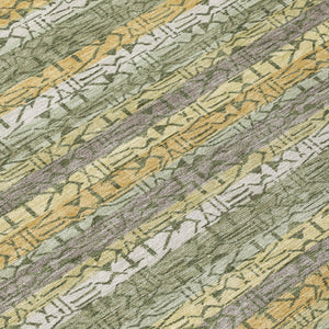 9 X 12 Sage Striped Polyester Area Rug Washable Stain Resistant Indoor Outdoor Use