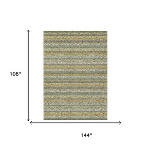 9 X 12 Sage Striped Polyester Area Rug Washable Stain Resistant Indoor Outdoor Use
