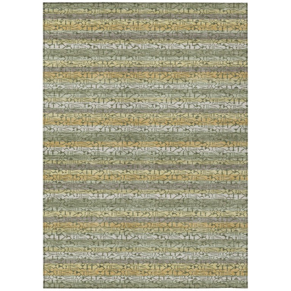 HomeRoots 10 X 14 Sage Striped Washable Polyester Area Rug for Patio Porch or Living Room 744752