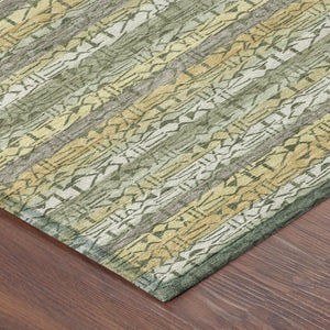 10 X 14 Sage Striped Washable Polyester Area Rug for Patio Porch or Living Room