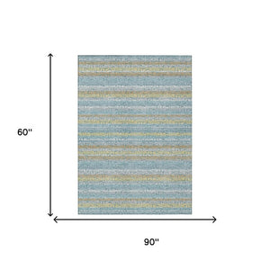 5 X 8 Teal Silver Stripe Washable Polyester Area Rug for Patio Porch or Living Room