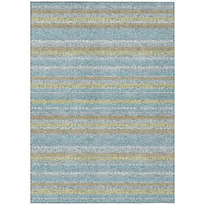 HomeRoots 8 X 10 Teal Silver Stripe Polyester Area Rug Washable Stain Resistant Indoor Outdoor 744762