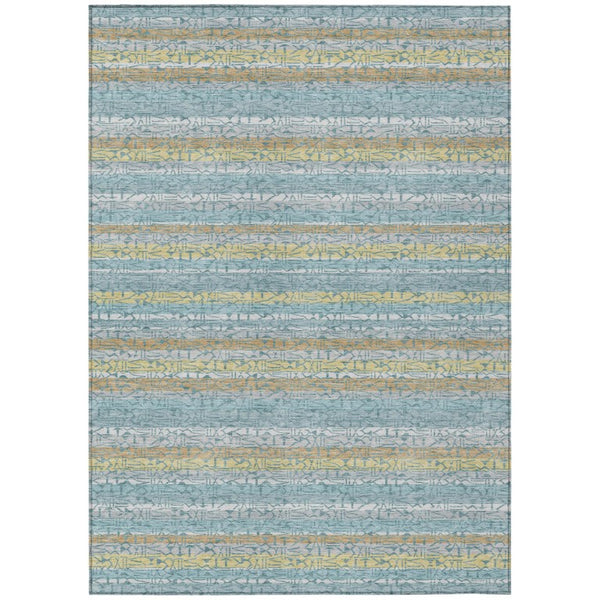 HomeRoots 8 X 10 Teal Silver Stripe Polyester Area Rug Washable Stain Resistant Indoor Outdoor 744762