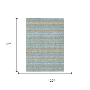 8 X 10 Teal Silver Stripe Polyester Area Rug Washable Stain Resistant Indoor Outdoor