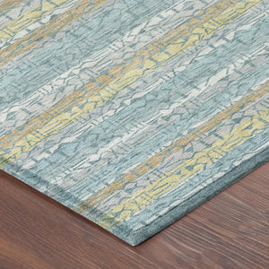 10 X 14 Teal Silver Stripe Washable Polyester Rug for Indoor Outdoor Living