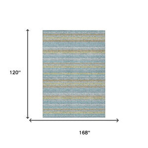 10 X 14 Teal Silver Stripe Washable Polyester Rug for Indoor Outdoor Living