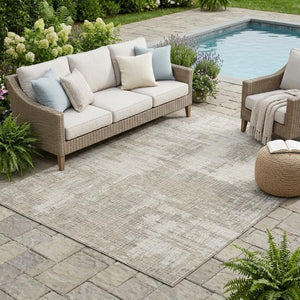 5 X 8 Abstract Beige Brown Polyester Area Rug Stain Resistant for Patio or Living Room