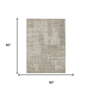 5 X 8 Abstract Beige Brown Polyester Area Rug Stain Resistant for Patio or Living Room