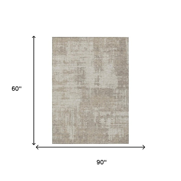 5 X 8 Abstract Beige Brown Polyester Area Rug Stain Resistant for Patio or Living Room