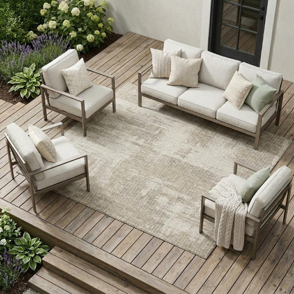 8 X 10 Abstract Beige Brown Washable Polyester Area Rug for Indoor Outdoor Use