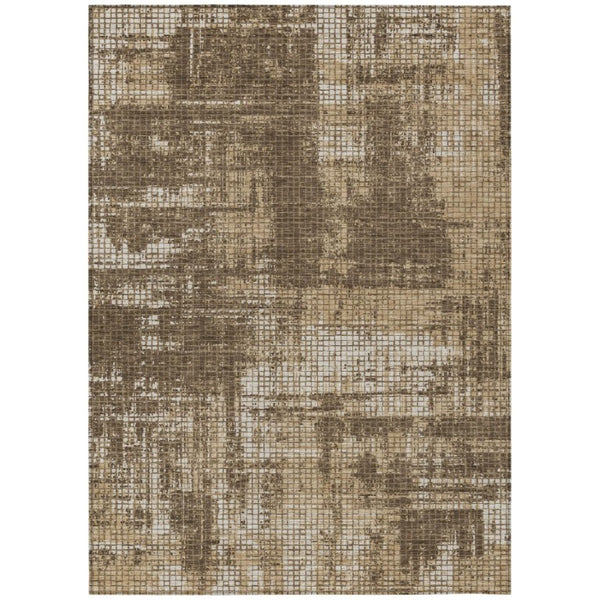 HomeRoots 5 X 8 Abstract Brown Beige Polyester Area Rug Washable for Indoor Outdoor Use 744785