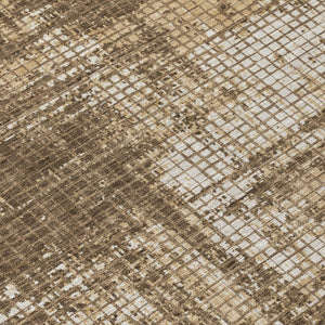 5 X 8 Abstract Brown Beige Polyester Area Rug Washable for Indoor Outdoor Use