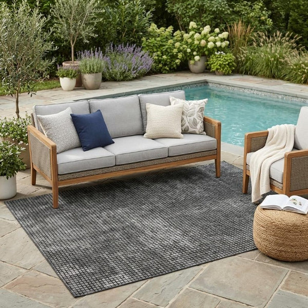 5 X 8 Gray Graphite Abstract Polyester Area Rug Stain Resistant Indoor Outdoor