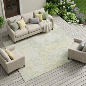 9 X 12 Ivory Linen Abstract Polyester Area Rug Washable Stain Resistant Indoor Outdoor