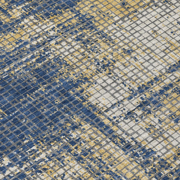 9 X 12 Abstract Navy Washable Polyester Rug for Indoor Outdoor Patios and Living Rooms