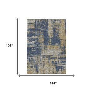 9 X 12 Abstract Navy Washable Polyester Rug for Indoor Outdoor Patios and Living Rooms