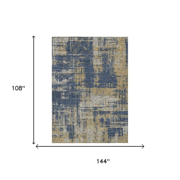 9 X 12 Abstract Navy Washable Polyester Rug for Indoor Outdoor Patios and Living Rooms