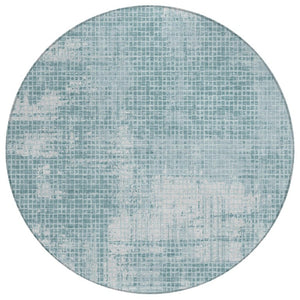 HomeRoots 8 Ft Round Abstract Polyester Area Rug Teal Silver Washable for Patio or Kitchen 744829
