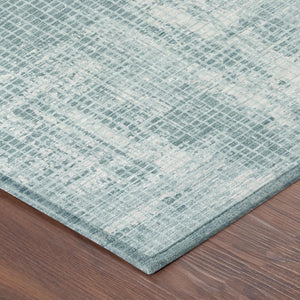 8 Ft Round Abstract Polyester Area Rug Teal Silver Washable for Patio or Kitchen