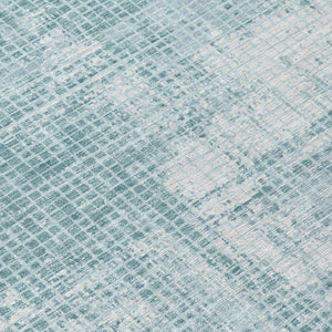 8 Ft Round Abstract Polyester Area Rug Teal Silver Washable for Patio or Kitchen