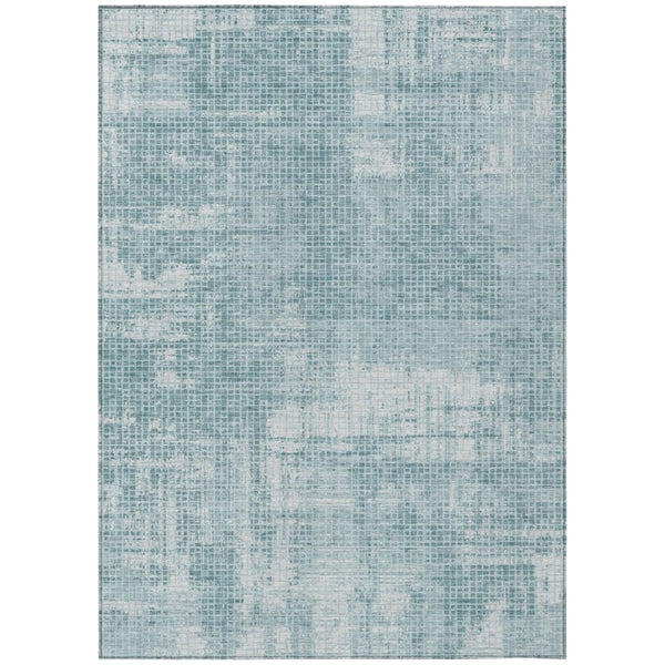 HomeRoots 10 X 14 Abstract Polyester Area Rug Washable Teal Silver Indoor Outdoor Patio 744832