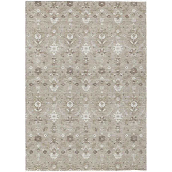 HomeRoots 8x10 Beige Brown Oriental Polyester Area Rug Stain Resistant Indoor Outdoor Use 744842
