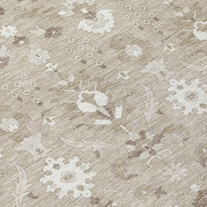 8x10 Beige Brown Oriental Polyester Area Rug Stain Resistant Indoor Outdoor Use