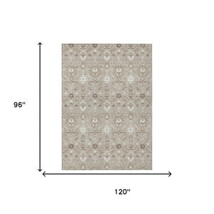 8x10 Beige Brown Oriental Polyester Area Rug Stain Resistant Indoor Outdoor Use
