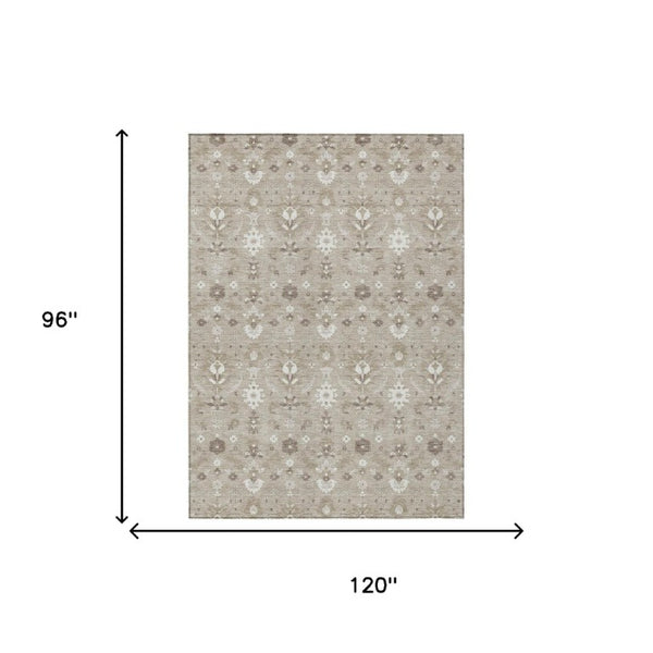 8x10 Beige Brown Oriental Polyester Area Rug Stain Resistant Indoor Outdoor Use