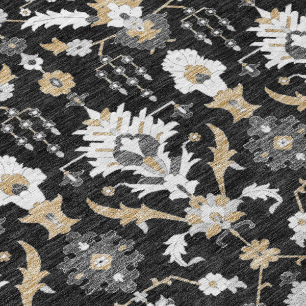 8x10 Oriental Polyester Area Rug Stain Resistant Indoor Outdoor Black Graphite
