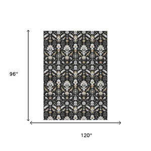 8x10 Oriental Polyester Area Rug Stain Resistant Indoor Outdoor Black Graphite