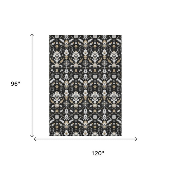 8x10 Oriental Polyester Area Rug Stain Resistant Indoor Outdoor Black Graphite