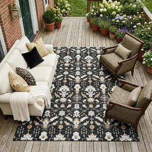 9x12 Oriental Polyester Area Rug Washable Stain Resistant Indoor Outdoor Graphite