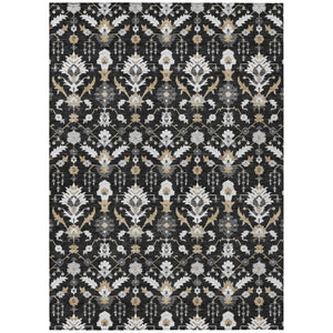 HomeRoots 9x12 Oriental Polyester Area Rug Washable Stain Resistant Indoor Outdoor Graphite 744849