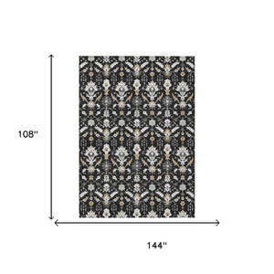 9x12 Oriental Polyester Area Rug Washable Stain Resistant Indoor Outdoor Graphite