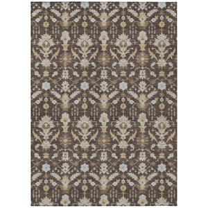 HomeRoots 5x8 Oriental Polyester Area Rug Stain Resistant Indoor Outdoor Chocolate Brown 744852