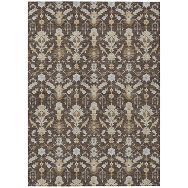 HomeRoots 5x8 Oriental Polyester Area Rug Stain Resistant Indoor Outdoor Chocolate Brown 744852