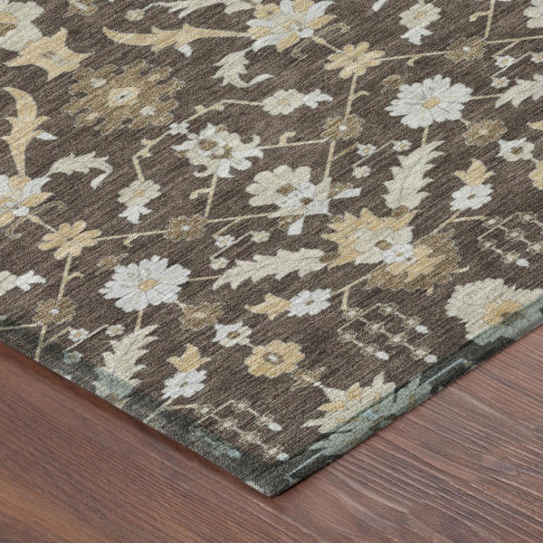 5x8 Oriental Polyester Area Rug Stain Resistant Indoor Outdoor Chocolate Brown