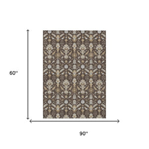 5x8 Oriental Polyester Area Rug Stain Resistant Indoor Outdoor Chocolate Brown