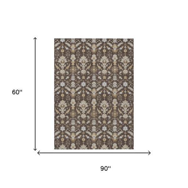 5x8 Oriental Polyester Area Rug Stain Resistant Indoor Outdoor Chocolate Brown