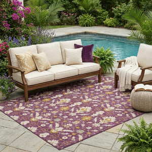 5 X 8 Purple Oriental Polyester Area Rug Stain Resistant for Patio or Living Room