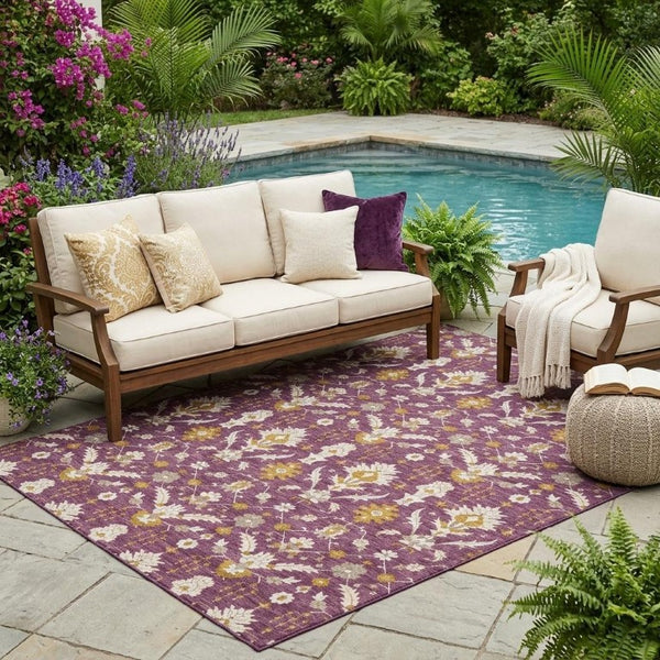 5 X 8 Purple Oriental Polyester Area Rug Stain Resistant for Patio or Living Room