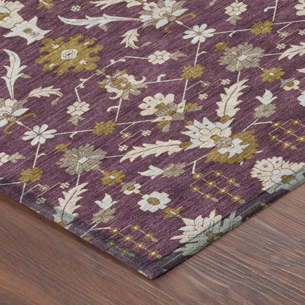 5 X 8 Purple Oriental Polyester Area Rug Stain Resistant for Patio or Living Room