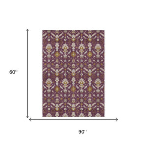 5 X 8 Purple Oriental Polyester Area Rug Stain Resistant for Patio or Living Room