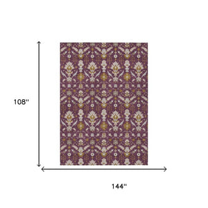 9 X 12 Oriental Polyester Area Rug Washable Indoor Outdoor Eggplant Purple Patio