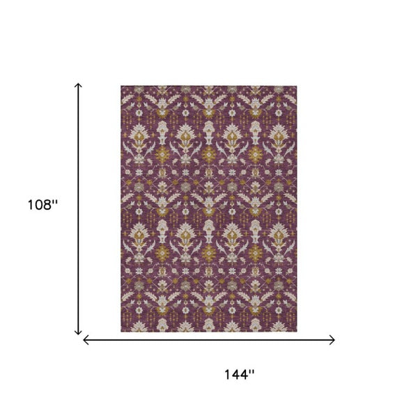 9 X 12 Oriental Polyester Area Rug Washable Indoor Outdoor Eggplant Purple Patio