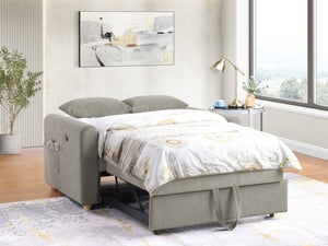 English Elm Mireille Corduroy Convertible Sleeper Loveseat with Usb Charging and Storage Pockets Gray B2749P413229