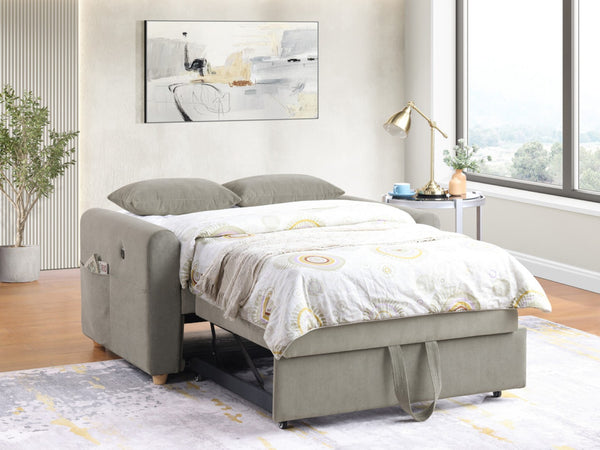 English Elm Mireille Corduroy Convertible Sleeper Loveseat with Usb Charging and Storage Pockets Gray B2749P413229